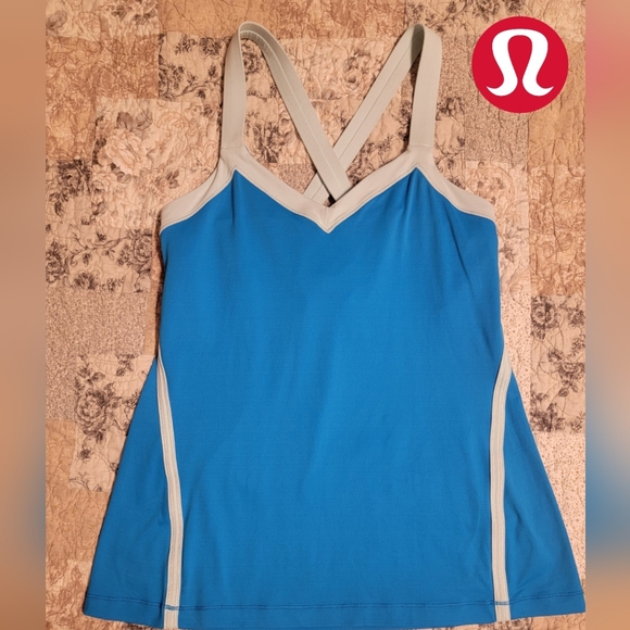 *SOLD* Lululemon Cross Back Tank w/Contrast Trim, Sz M, 8 - Picture 1 of 8